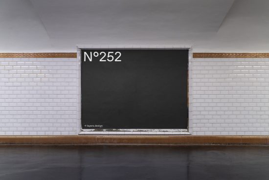 Blank urban billboard mockup on tiled wall, empty subway ad space, editable street advertising template for designers.