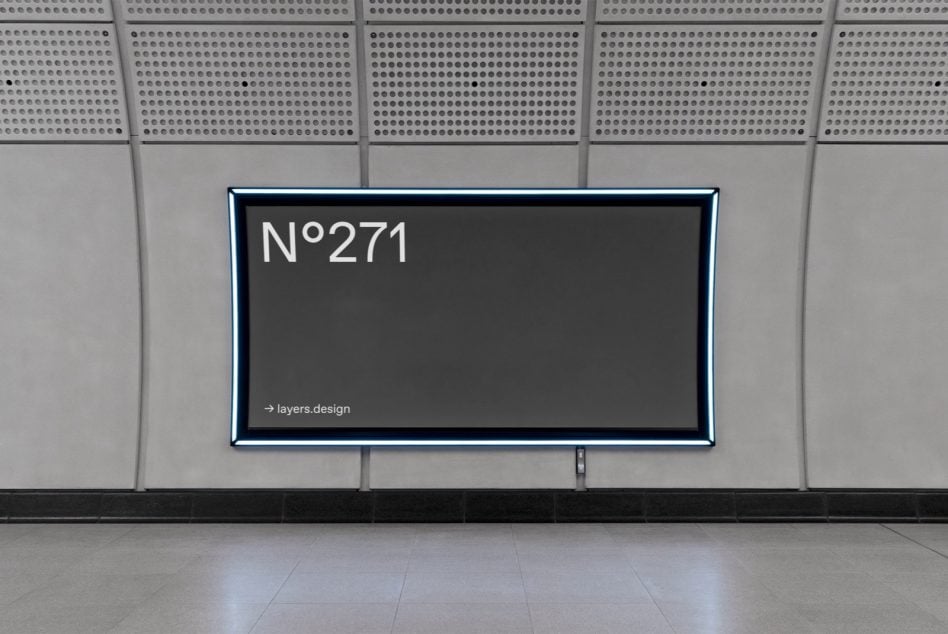 Neon bordered window sign displaying N°271 with dark interior on perforated backdrop