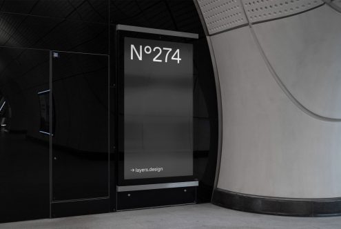 Modern urban billboard mockup at a subway station for advertisement display design, sleek minimalist style for graphic designers.