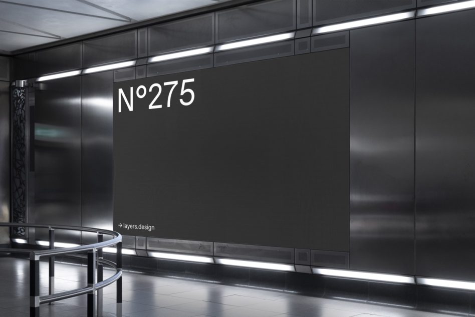 Dark billboard N°275 mounted in sleek modern hallway space