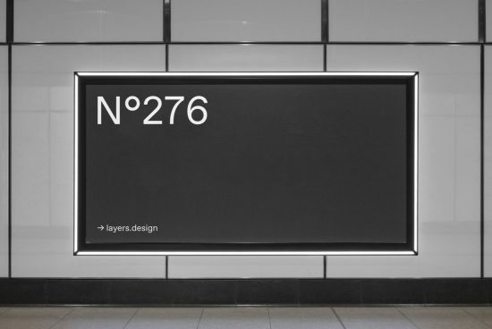 Modern digital billboard mockup in a minimalistic style illuminated in a commercial space, ideal for advertising and design presentations.