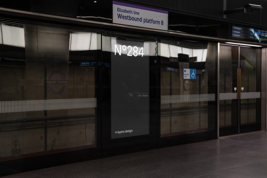 Realistic subway station digital mockup with advertising display for graphic designers, ideal for presentations and portfolios.