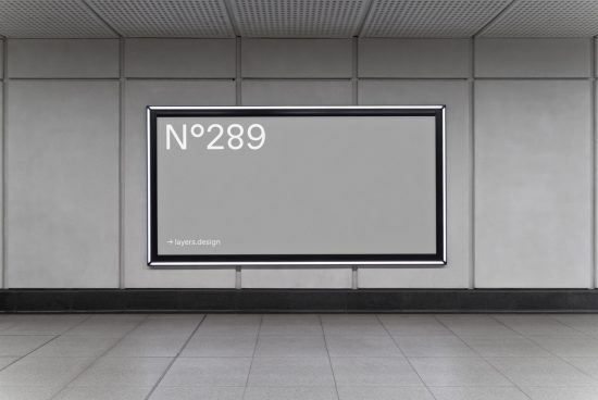 Blank advertising billboard mockup in a subway station ideal for designers to display graphics and ads in a realistic urban setting.