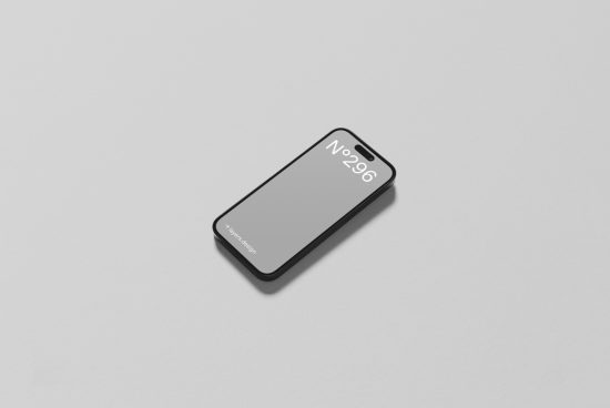 Smartphone mockup with blank screen on neutral background ideal for showcasing app designs and mobile interface layouts.