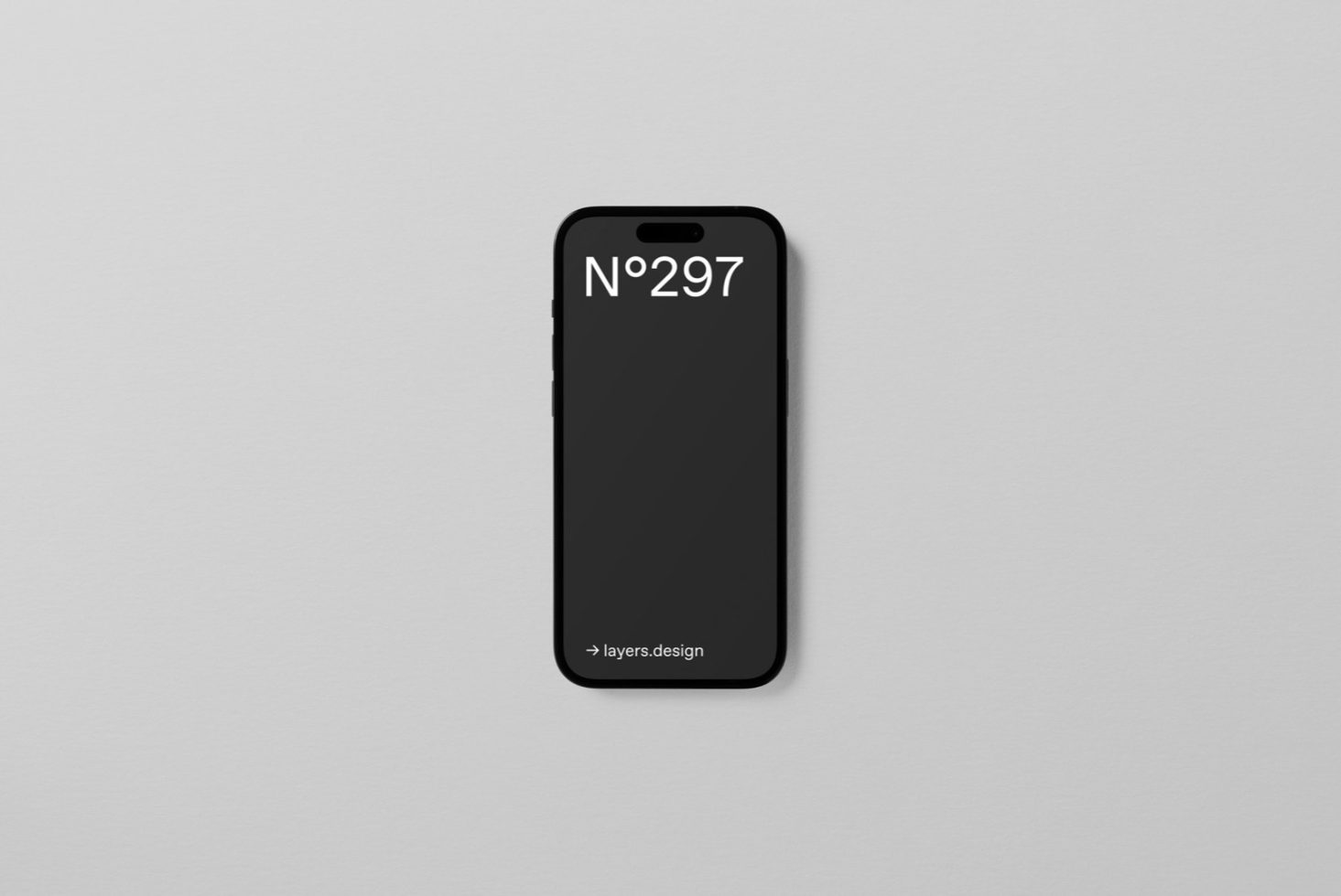 Smartphone mockup with minimalist style number label and designer branding on a neutral background for app and responsive web design presentations.