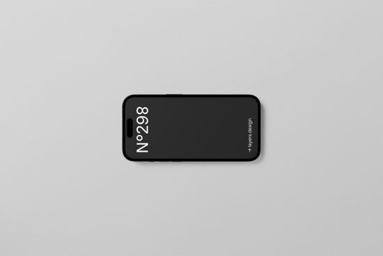 Smartphone mockup lying on a plain surface with modern, minimalistic style, ideal for showcasing mobile app and UI designs.