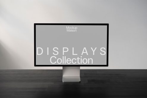 Modern computer monitor mockup in a minimalist setting, ideal for showcasing designs and interfaces to attract designers.