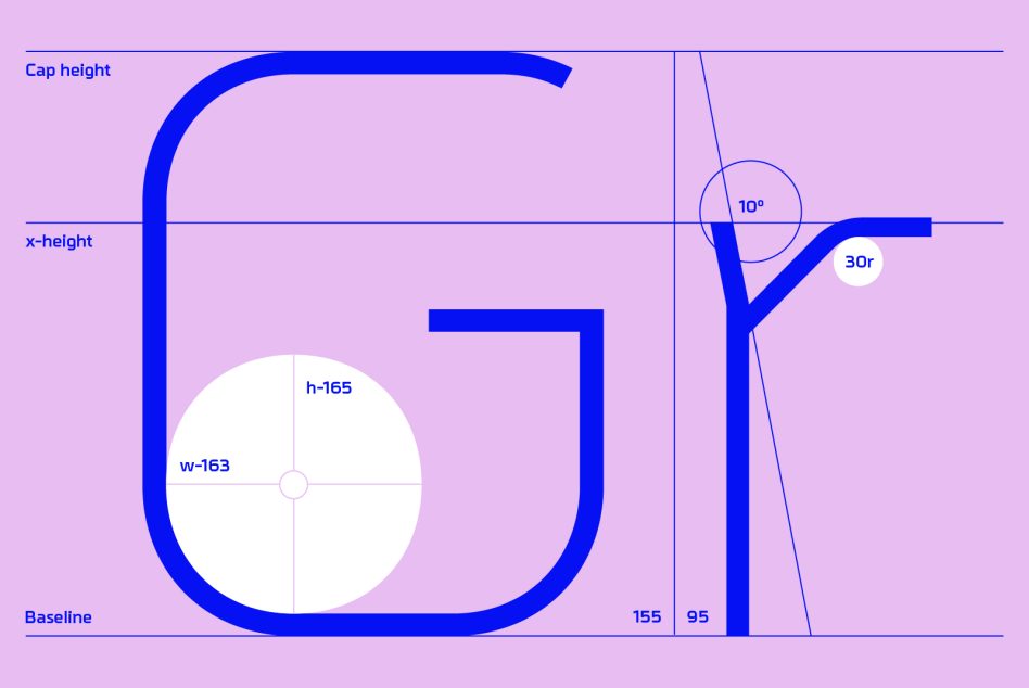 ALT: Vector font design overlay showing measurements for cap height, x-height, and baseline, crucial for typographers and font designers.