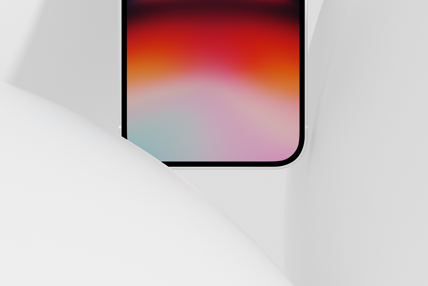 Smartphone mockup with gradient wallpaper on abstract stand for app design presentation, digital assets for user interface designers.