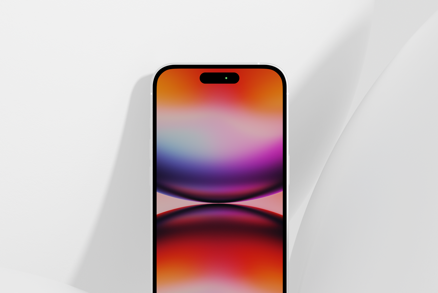 Smartphone screen mockup with vibrant abstract wallpaper on white background, ideal for presenting app and UI designs.