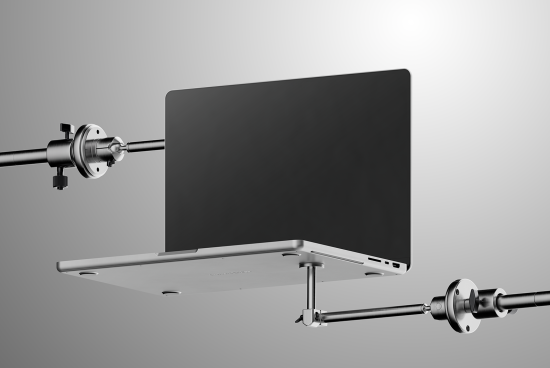 Sleek monitor mockup with adjustable stand, modern design, isolated on gray, ideal for digital asset design display and presentations.