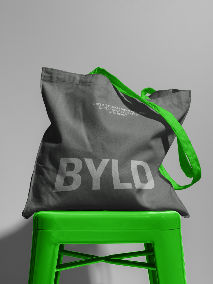 Stylish tote bag mockup on green chair, ideal for presenting design work and branding strategies, perfect for portfolio display.