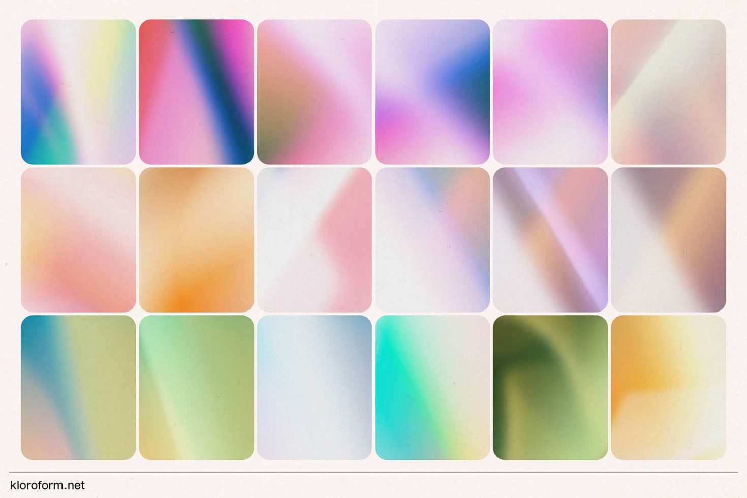 Collection of pastel gradient backgrounds for design templates, featuring soft color blends suitable for graphics and web design.