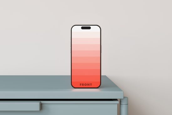 Phone mockup with gradient screen on a table for design showcase digital assets templates user interface app presentations in Marketplace for designers