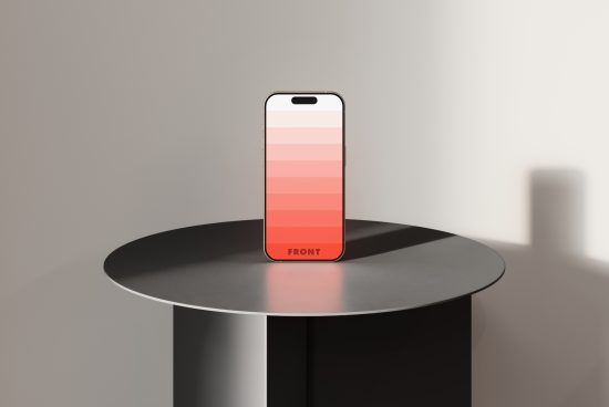Smartphone mockup on a round table with minimalistic background perfect for showcasing mobile app designs digital assets target designers SEO mockups templates