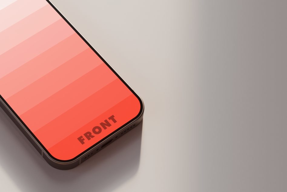 Smartphone mockup with a gradient screen displaying the word Front suitable for digital designers focusing on UI design and mobile app interfaces.