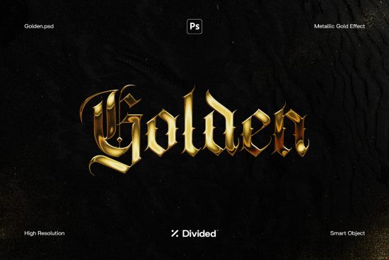 Metallic gold text effect mockup for Photoshop. High-resolution PSD file with smart object. Perfect for designers looking for luxurious and elegant text styles.