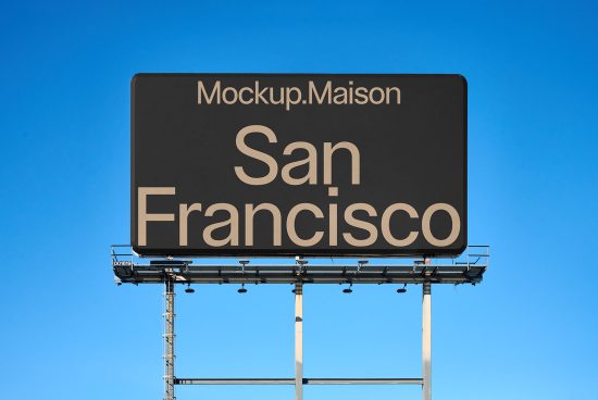 Billboard mockup showcasing elegant font design, set against a clear blue sky, perfect for ads, branding, and graphic design presentations.