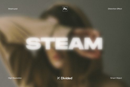 Blurred woman photo with steam text overlay for Photoshop. High resolution mockup with distortion effect and smart object for designers.