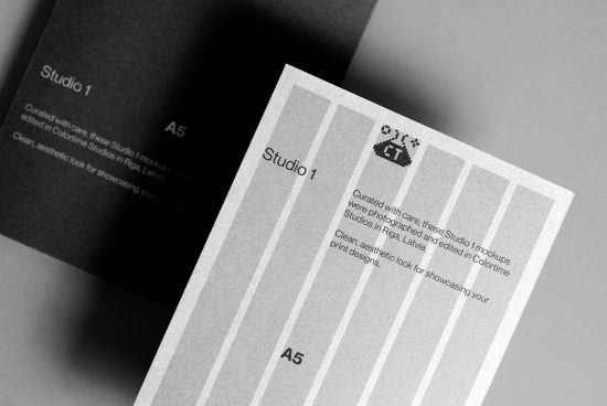 A5 mockup templates by Studio 1 in grayscale, perfect for showcasing print designs. Curated in Colortime Studios for clean, aesthetic visual presentations.