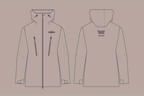 Vector mockup of a modern hooded jacket with front and back views showcasing zippered pockets and design details. Ideal for fashion design templates.