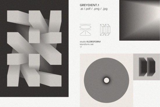 Abstract geometric pattern template by Klorofilm Studio, available in AI, PDF, PNG, JPG formats. Perfect for designers needing grayscale gradient graphics.
