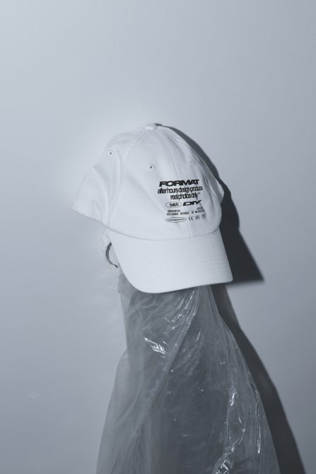 White cap with Format branding mockup on mannequin head