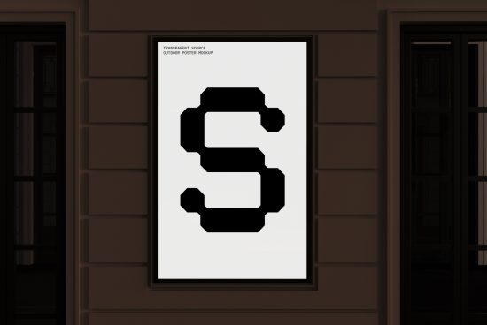 Outdoor poster mockup for designers featuring a large stylized letter S. Perfect for showcasing designs and graphics in a professional urban setting.