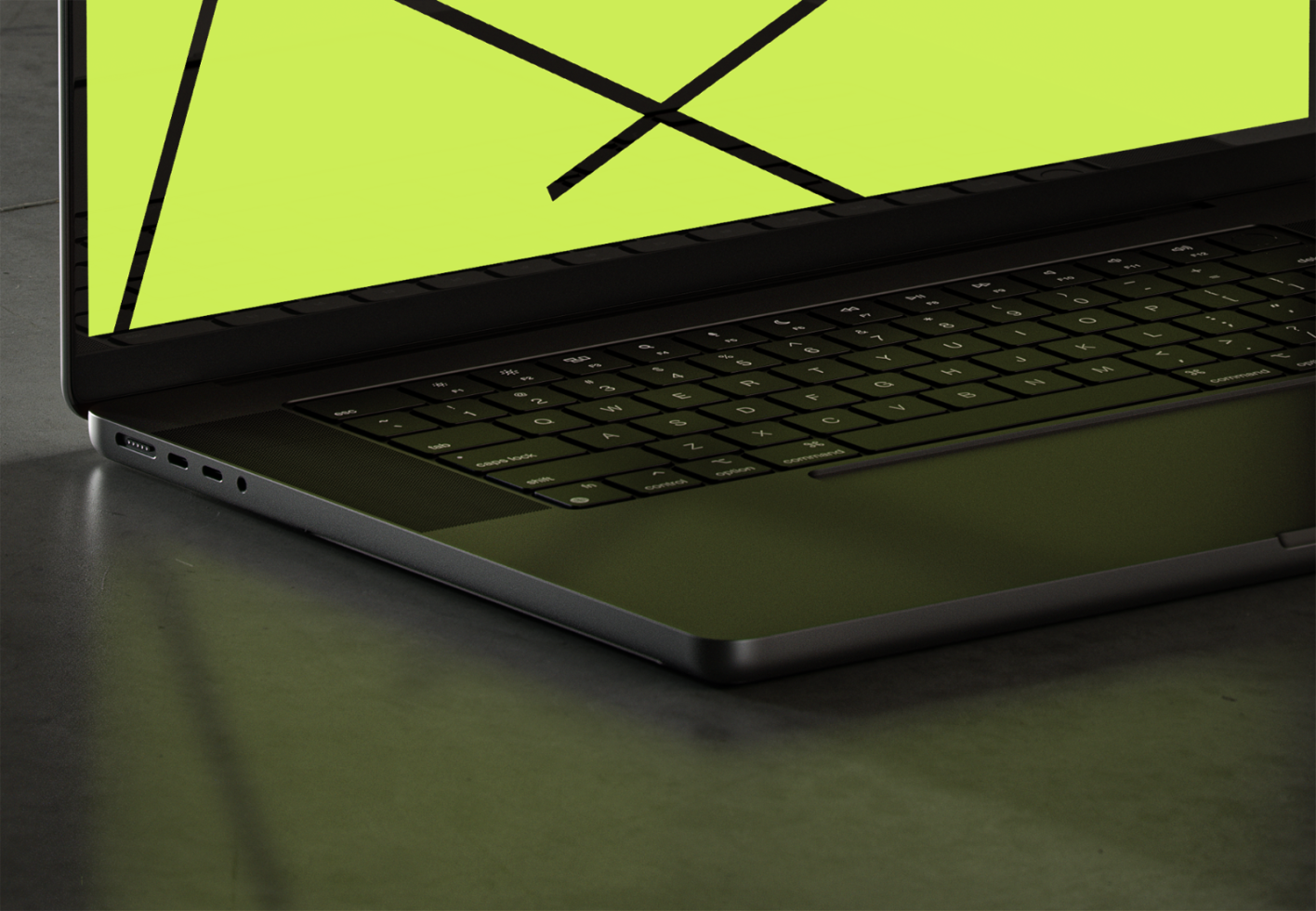 Mockup template showing close-up of a modern laptop with a bright abstract graphic design on the screen. Ideal for showcasing digital designs, UI, and web projects.