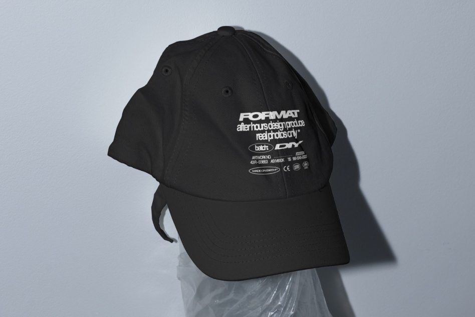 Black cap with Format branding mockup on mannequin head