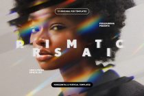 12 PSD templates with rainbow prism light leaks overlaid on portrait photography
