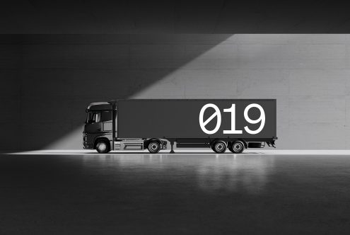 Truck trailer mockup font 019 for designers. Perfect for presenting designs, logos, and graphics on a realistic truck. High-quality template for design projects.