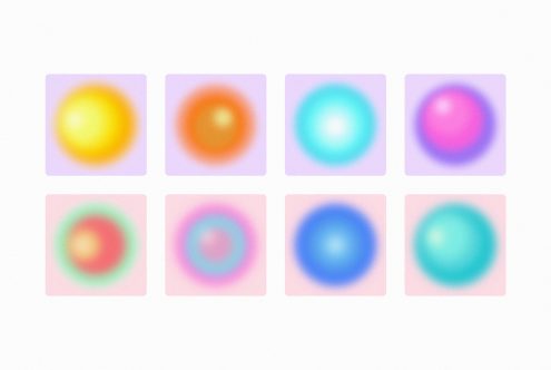 Set of 8 colorful gradient spheres graphics on square backgrounds perfect for design mockups templates UI UX design vibrant digital art visual project assets