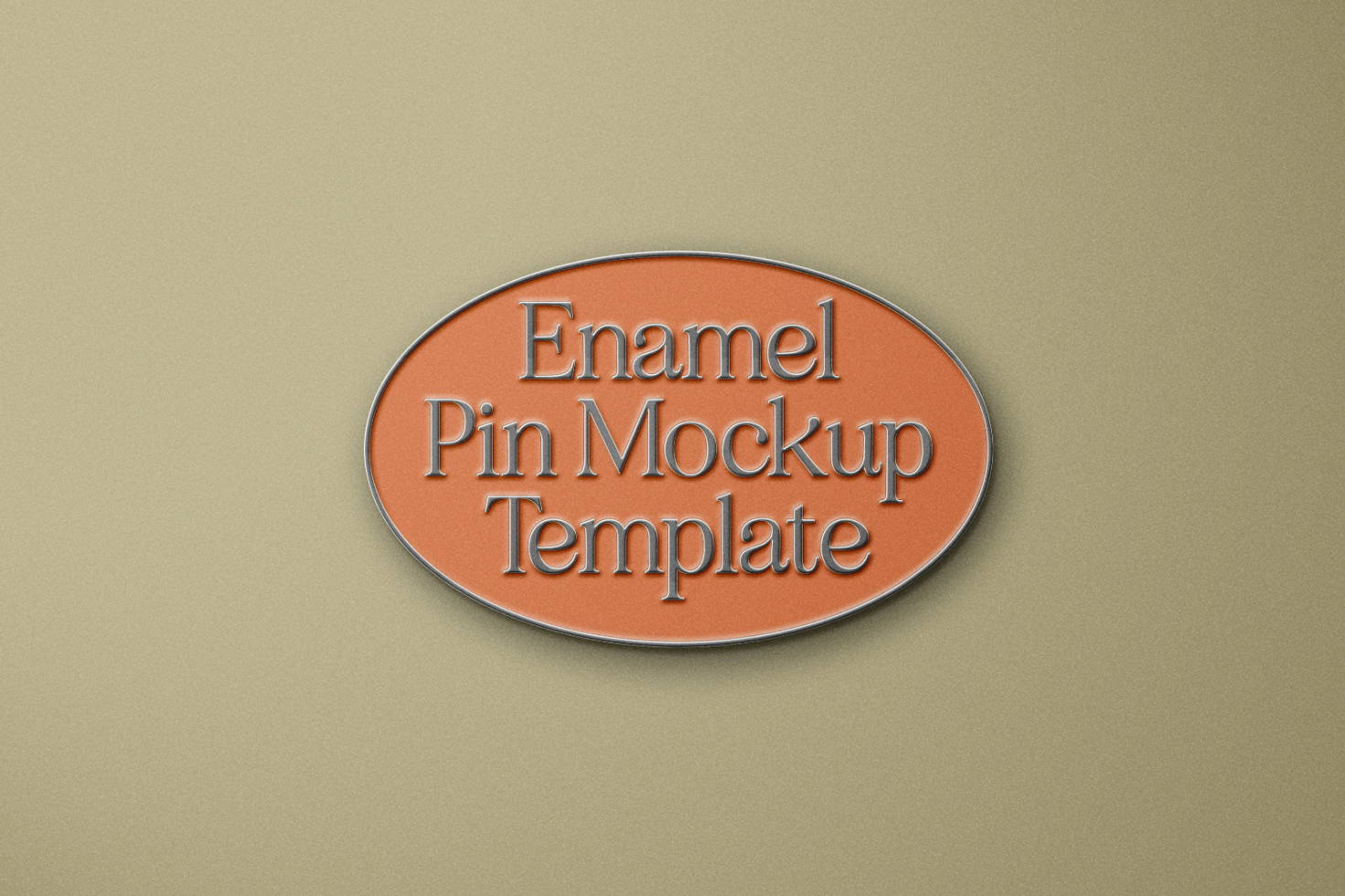 Enamel pin mockup template with orange oval design on gold background perfect for designers seeking mockups for enamel pins digital assets Marketplace mockups