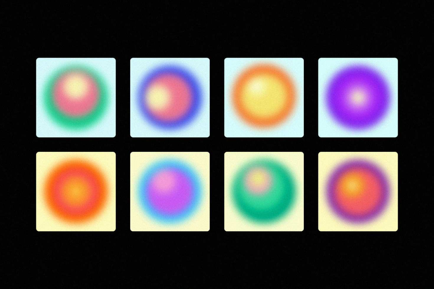 Abstract gradient backgrounds set of 8, square format, colorful blurred circles, perfect for graphic designers, templates, mockups, vibrant digital assets.