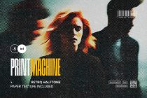 Print Machine retro halftone effect mockup with woman portrait