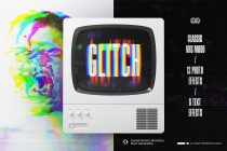 Retro TV set displaying neon glitch text with colorful scanlines, vibrant digital distortion background