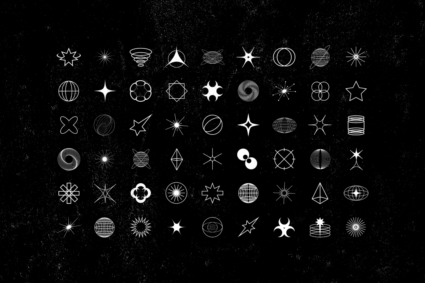 Abstract geometric shapes collection set on a black background ideal for design projects, graphics, templates, digital design resources for designers.