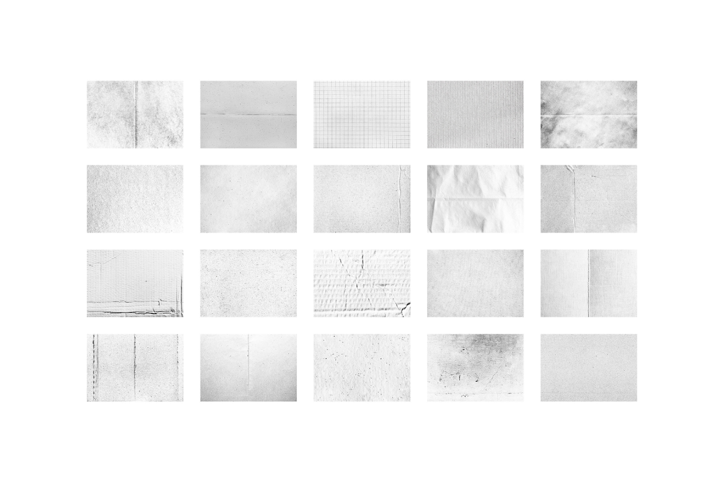 Grid of 20 white paper textures mockup variations for digital asset design templates graphics high resolution backgrounds digital paper designers resources