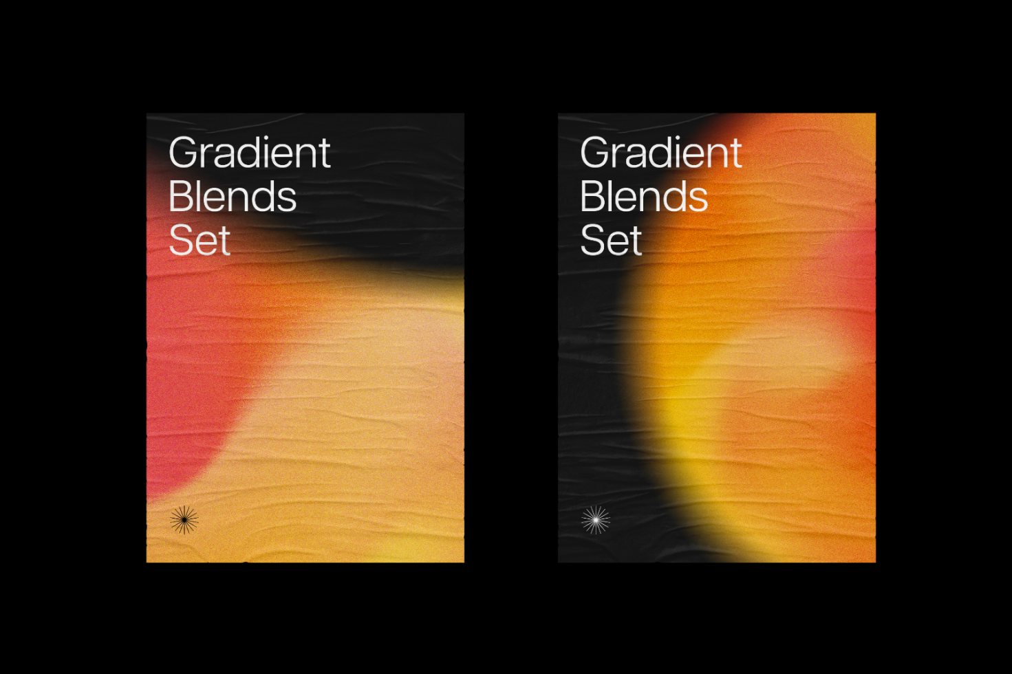 Gradient blends set with vibrant orange and yellow hues on textured background. Ideal for designers, digital assets, graphics, templates, mockup use.