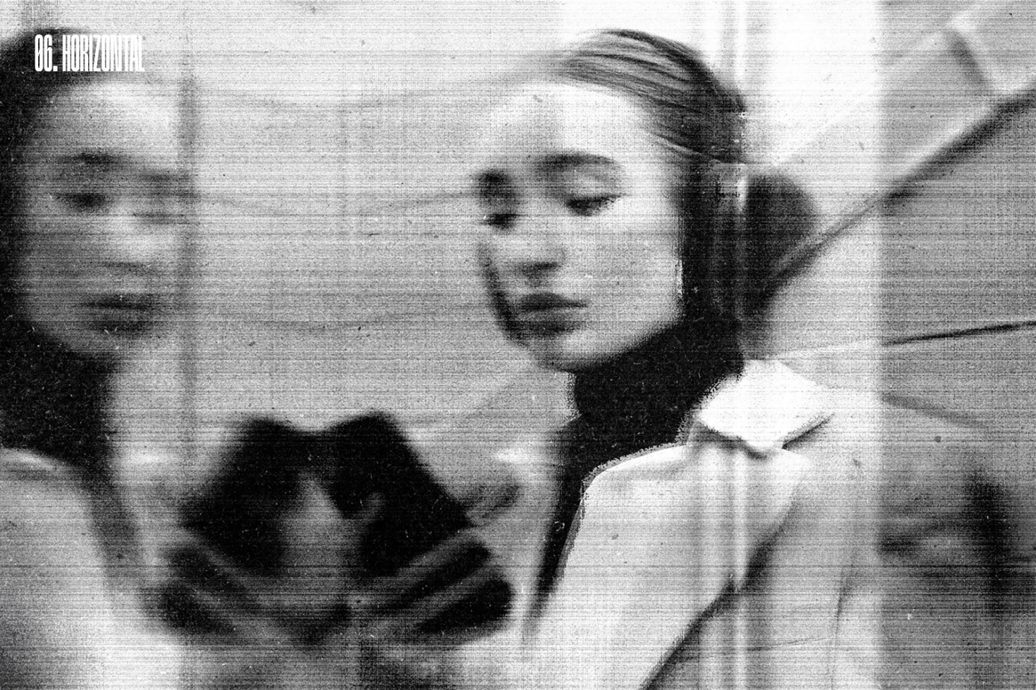 Vintage textured photo of woman with headphones in black and white reflection. Perfect for mockups graphic design templates design resources for designers.