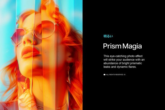 Vibrant prism photo effect for designers with colorful prismatic light leaks and flares. Enhance your graphics projects with dynamic, eye-catching visuals.
