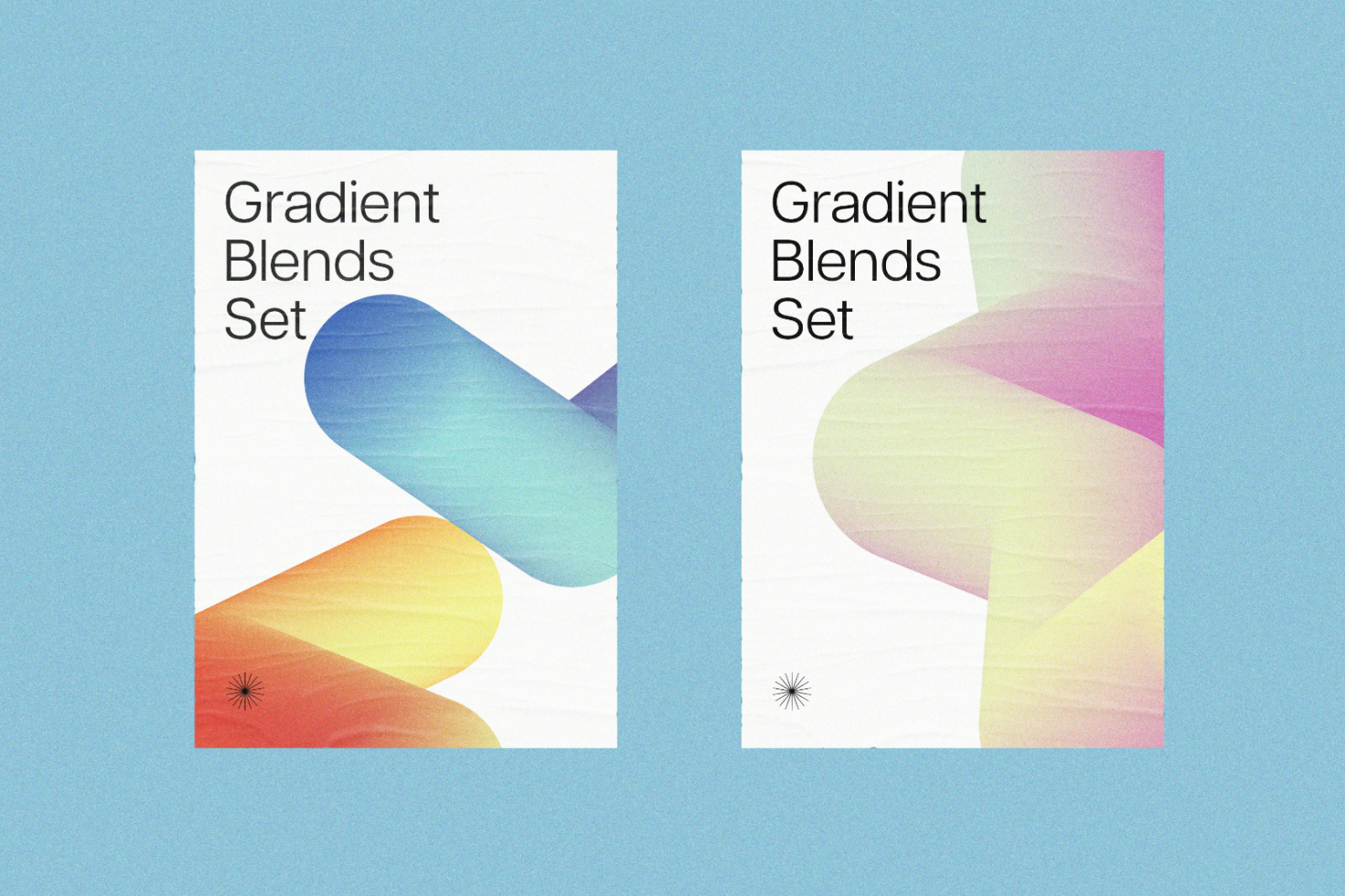 Gradient Blends Set poster design. Vibrant colorful abstract shapes, smooth transitions. Useful for graphic templates, backgrounds, or design mockup projects.