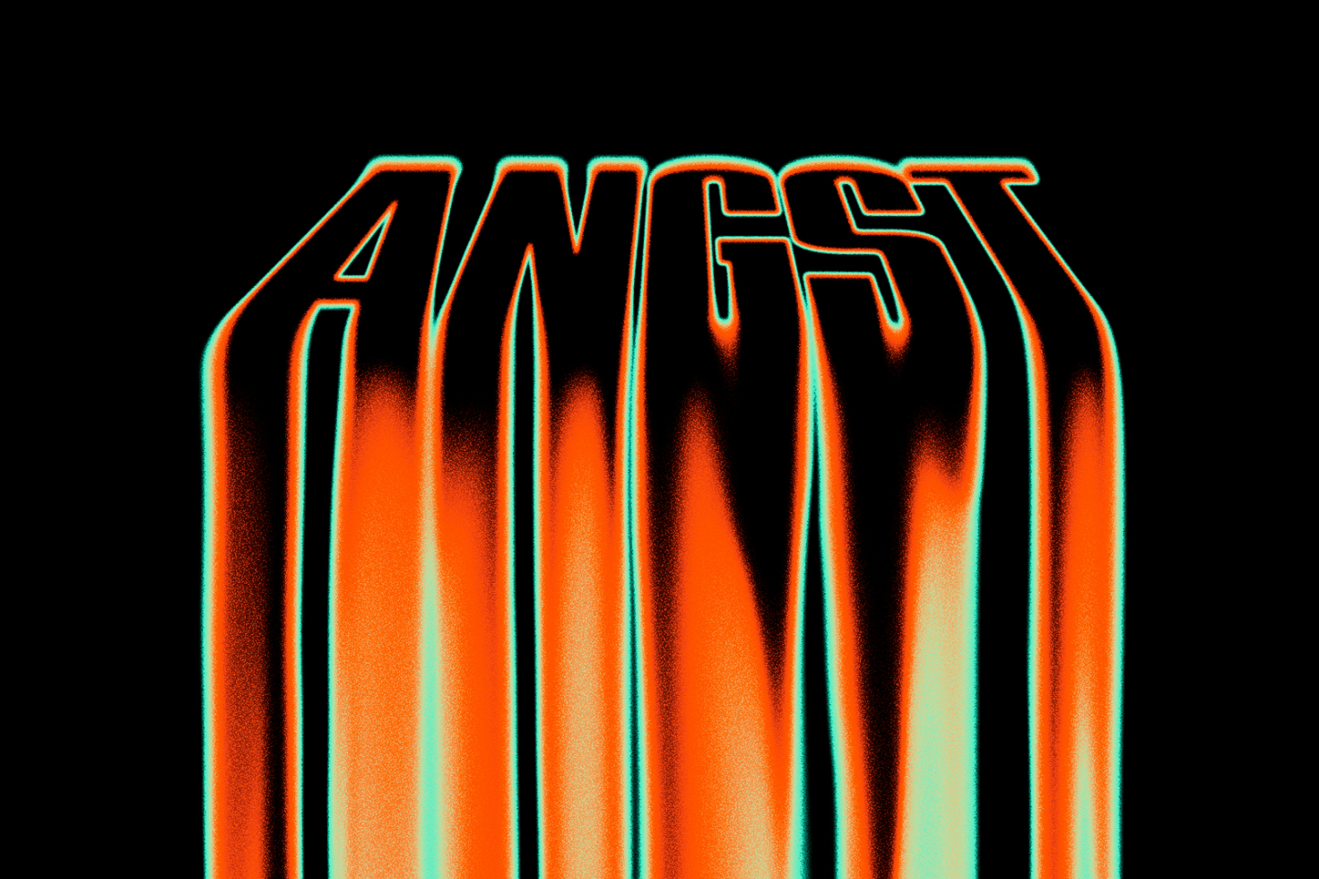 Distorted text effect reading ANGST, vibrant colors, glitchy aesthetic suitable for digital graphics, design templates, modern typography mockups.