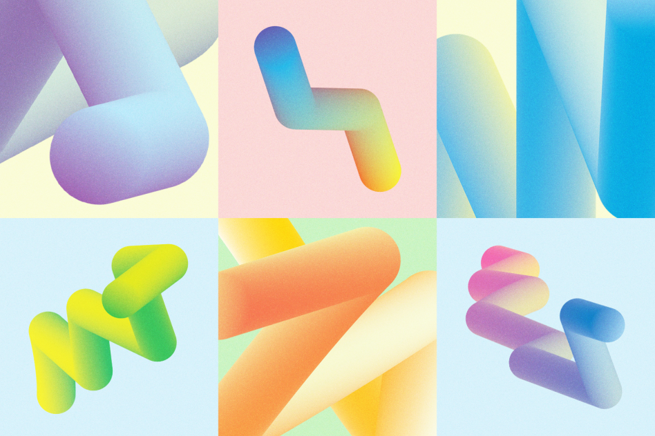 Abstract 3D gradient shapes in pastel colors, ideal for designers. Perfect for mockups, templates, graphics. Modern and vibrant digital assets.