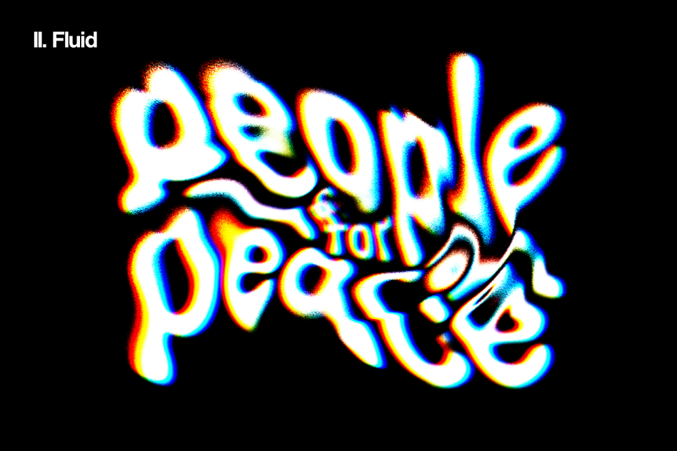 Colorful fluid text graphic with vibrant distortions reading People for Peace ideal for designer templates and graphic assets for eye-catching projects.