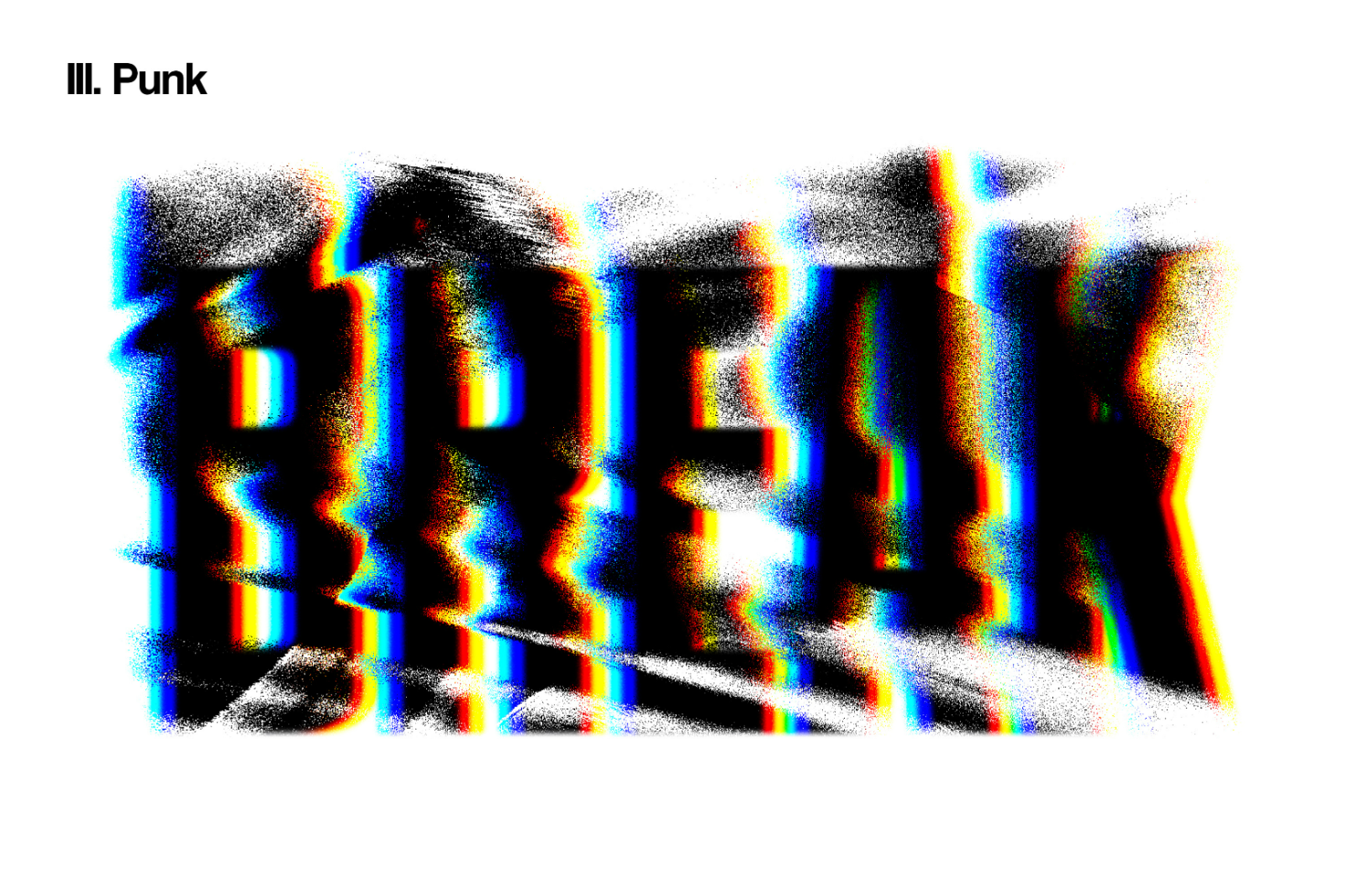 Glitch effect punk typography design template with distorted rainbow colors. Suitable for designers, digital assets, mockups, fonts, graphics.