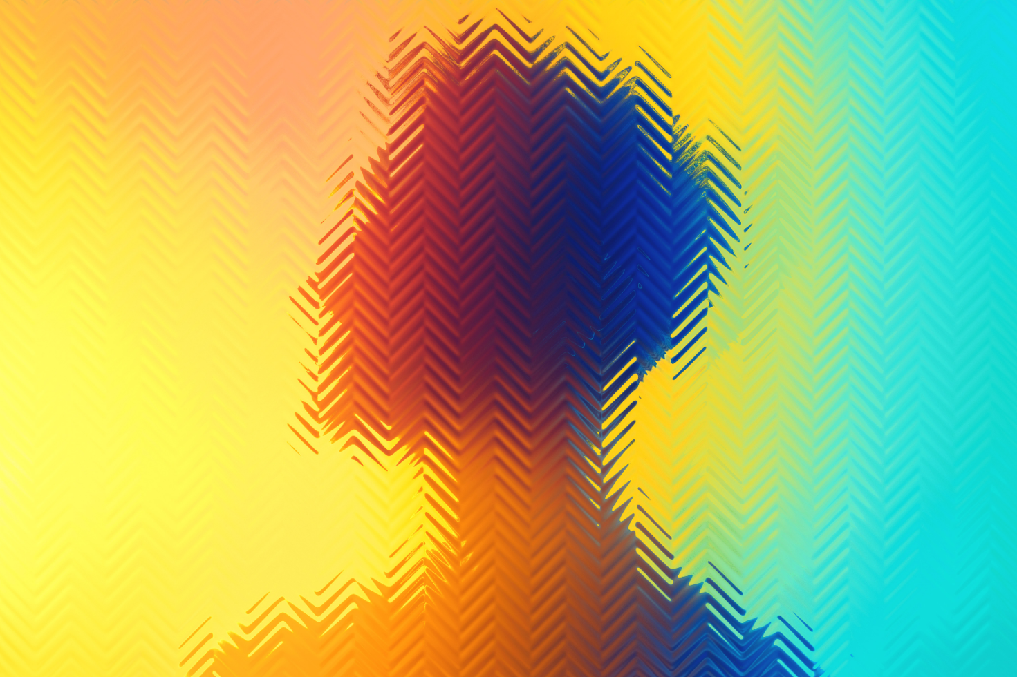 Abstract silhouette graphic with vibrant gradient colors and chevron pattern background suitable for design templates and creative projects.