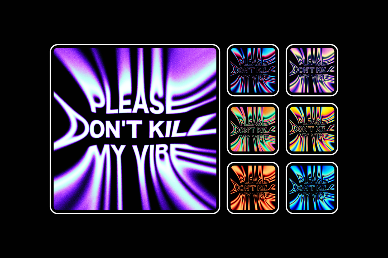 Vibrant graphic design with text Please Don't Kill My Vibe in different neon colors and styles perfect for digital assets templates and graphic design projects.