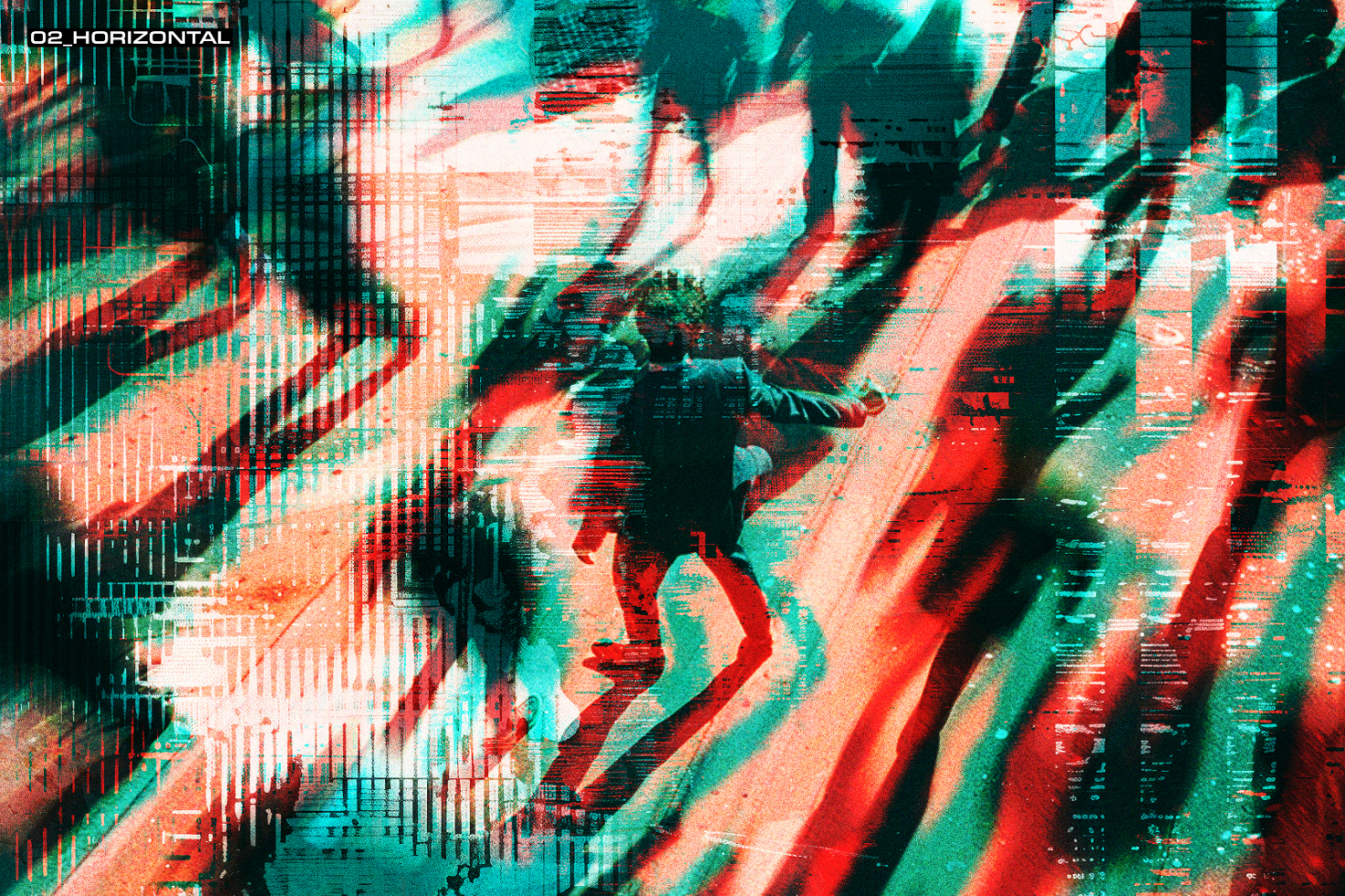 Abstract glitch art template featuring vivid colors and distorted imagery, ideal for designers creating digital assets and modern graphic designs.